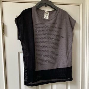 Vocal USA Textured Knit Top.  Black & Grey with front Black rhinestones